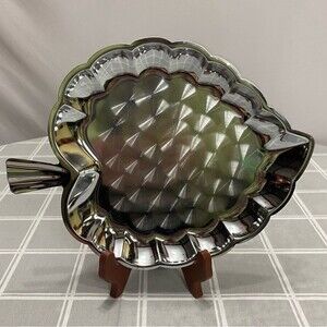 Chrome Leaf Serving Tray Party Candy Nut Dish Engine Turned Jewelling Accented